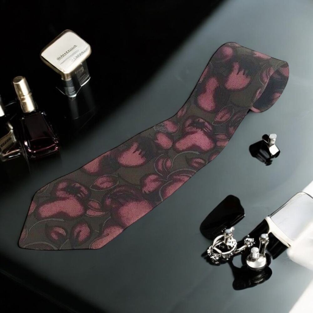 3/$20 Arturo Nucci 100% Silk Necktie Tie Gray & Purple Cherry Floral Pattern